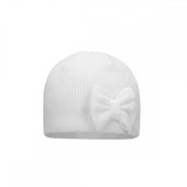 Pom Pom Envy Baby Beanie Hat with Bow - White